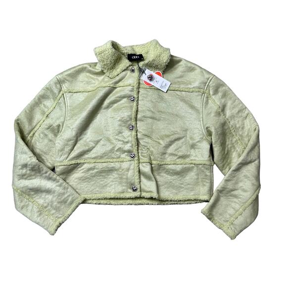 Cider Light Green Fleece Sherpa Winter Coat Short NWT Medium - Picture 1 of 4